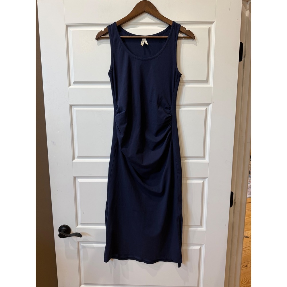 Pact Navy Blue Ruched Side Tank Dress Small Minimalist Sustainable Casual